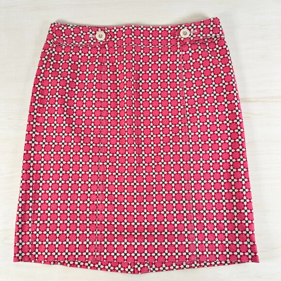 Talbots Cotton Blend Pencil Skirt Women's 8 Stretch Geometric Pink Red - Picture 1 of 9